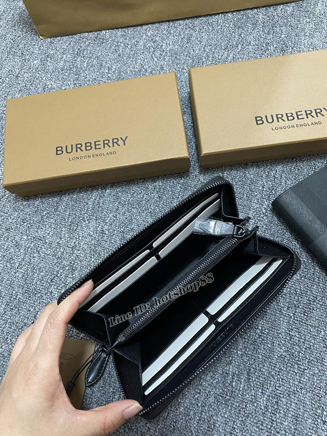 Burberry專櫃新款男士長款錢夾 巴寶莉經典格紋拉鏈長夾錢包 yxb1279